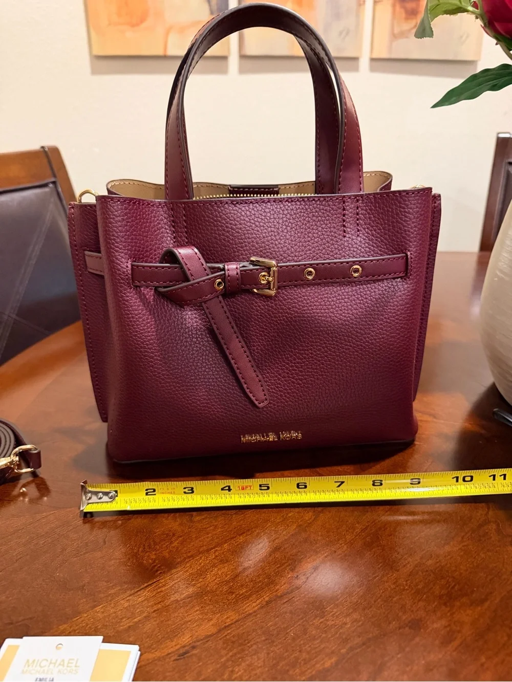 Michael Kors Pebbled Leather Satchel with Crossbody Strap & Card Case in Oxblood